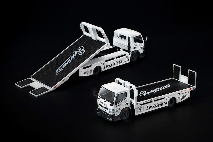 PopRace 1/64 Mitsubishi Fuso Canter Flatbed Transporter Pandem Rocket Bunny White