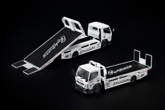 PopRace 1/64 Mitsubishi Fuso Canter Flatbed Transporter Pandem Rocket Bunny White