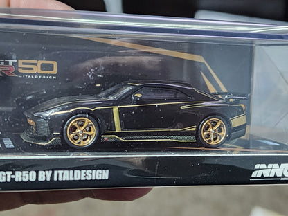 Inno64 Nissan GT-R50 By Italdesign Black With Gold Accents IN64-R50-BLK
