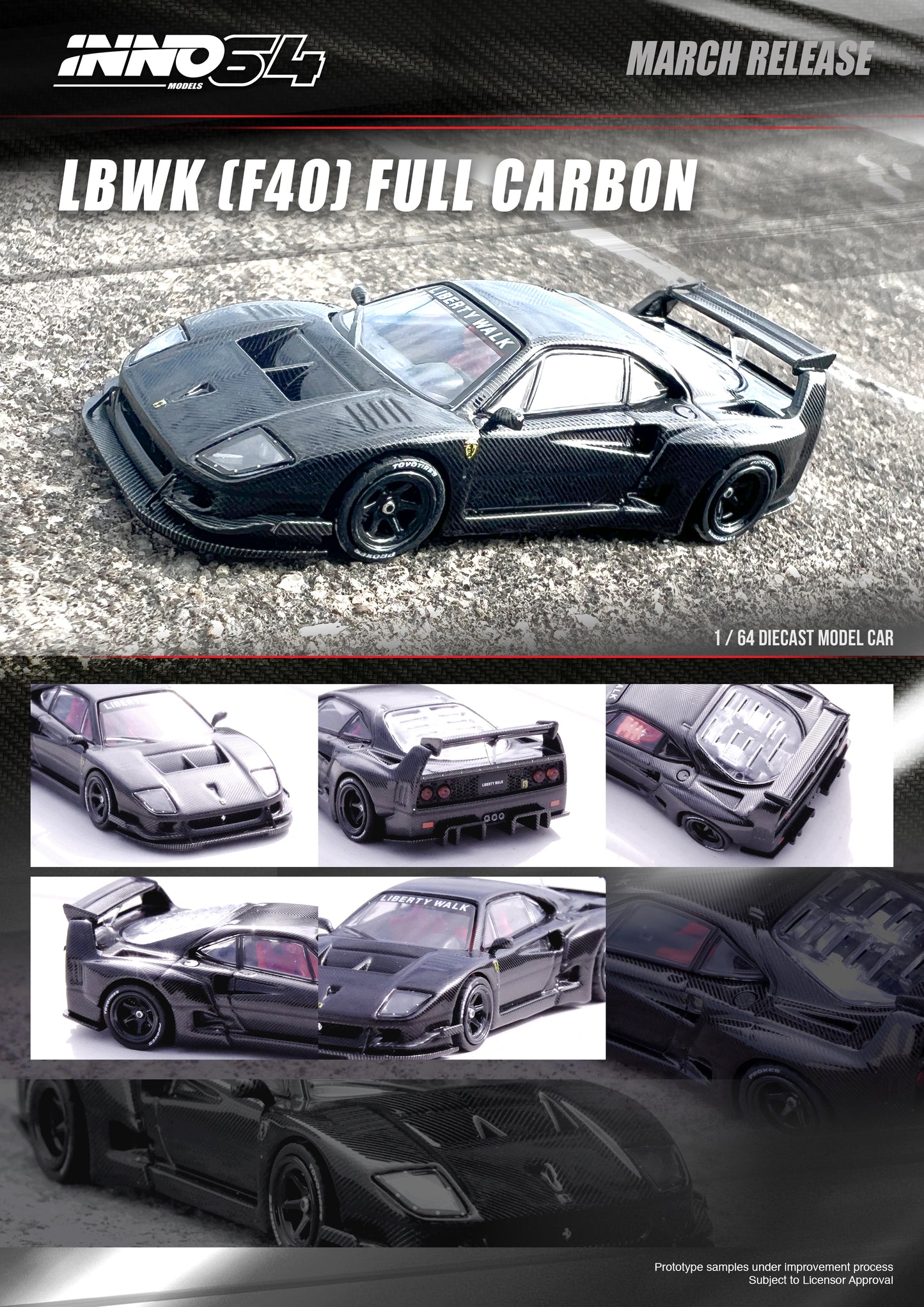 INNO64 1/64 Die-Cast LBWK F40 Full Carbon