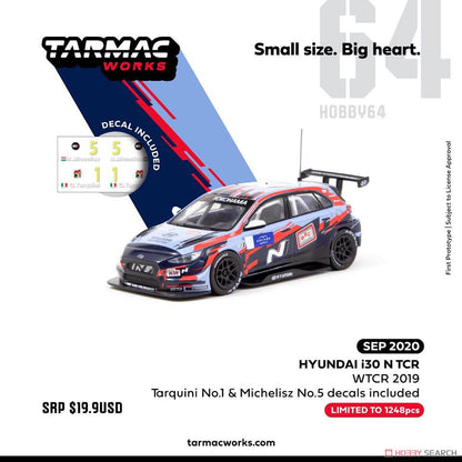 Tarmac Works Hyundai i30 N TCR WTCR 2019 #1 Tarquini and #5 Michelisz 1248pcs with Decals