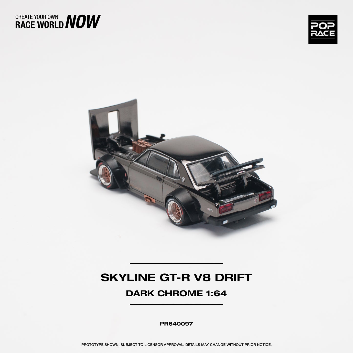 PopRace 1/64 Skyline GT-R V8 Drift (Hakosuka) Dark Chrome PR640097