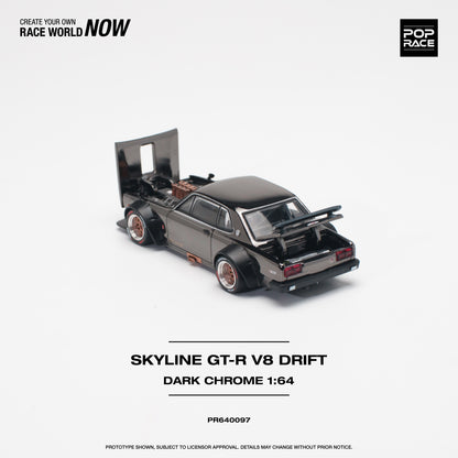 PopRace 1/64 Skyline GT-R V8 Drift (Hakosuka) Dark Chrome PR640097