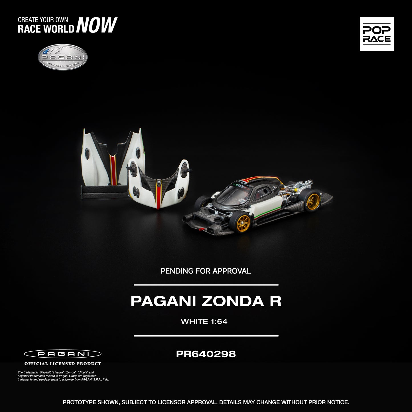 Preorder PopRace 1/64 Pagani ZONDA R White PR640298