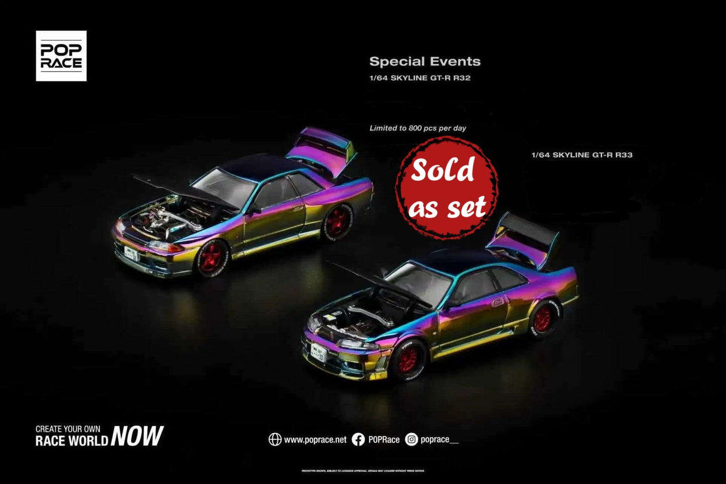 Preorder PopRace Skyline R32 & R33 Rainbow Chrome Set All in Tuning China Expo Set