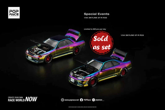 Preorder PopRace Skyline R32 & R33 Rainbow Chrome Set All in Tuning China Expo Set