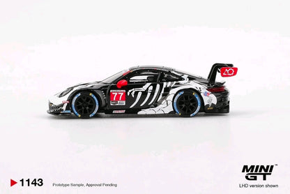 In STOCK MiniGT Porsche 911 GT3 R #77 AO Racing  2025 IMSA Petit Le Mans MGT01143