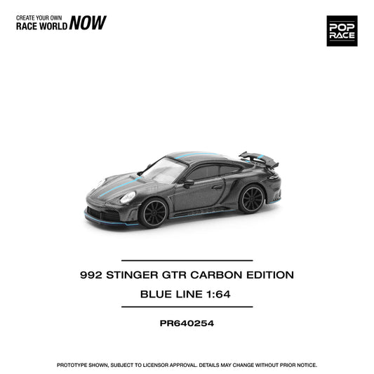 PopRace 1/64 STINGER 992 Carbon Edition with blue Line PR640254