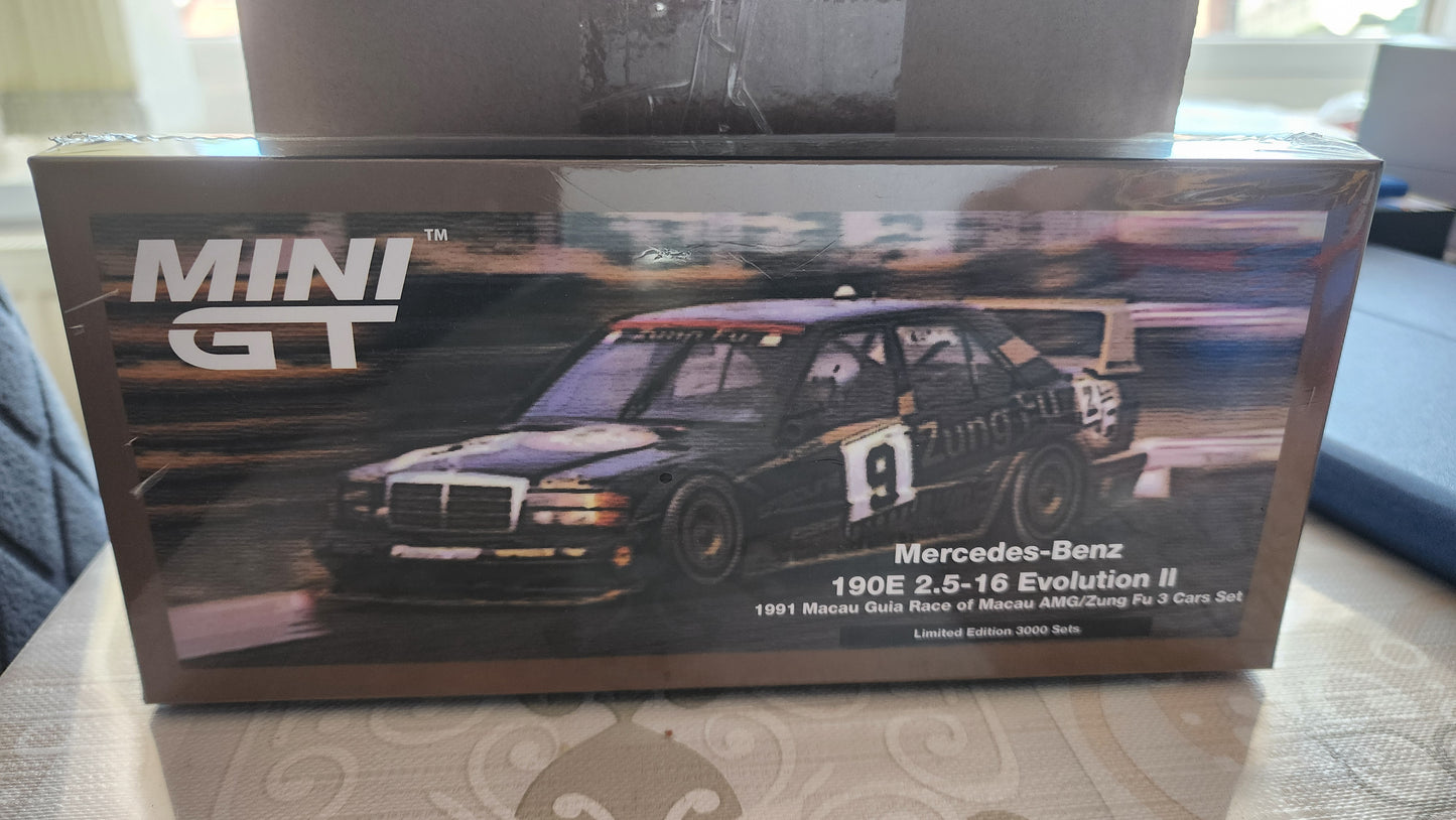 MiniGT Mercedes Benz 190E 2.5-16 Evolution II Zung Fu Cars Set of 3 Macau Guia Race 1991 MGTS0003