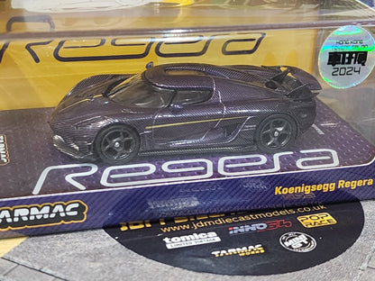 Tarmac Works Koenigsegg Regera Carbon Purple Hong Kong ToyCar Salon 2024 Special Edition with Event Sticker