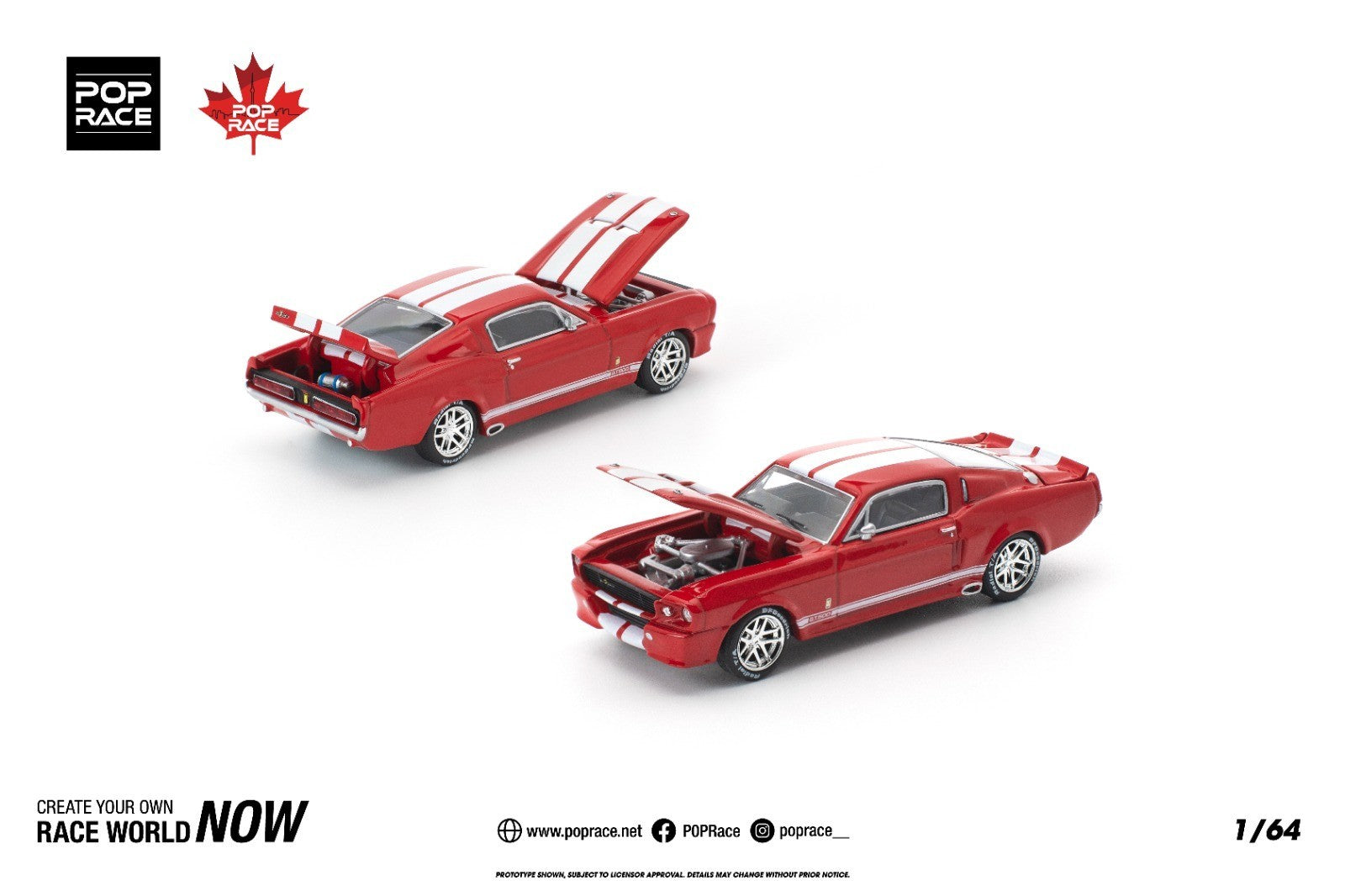 PopRace 1/64 Shelby Mustang GT500 Red PR640182 Canada Exclusive