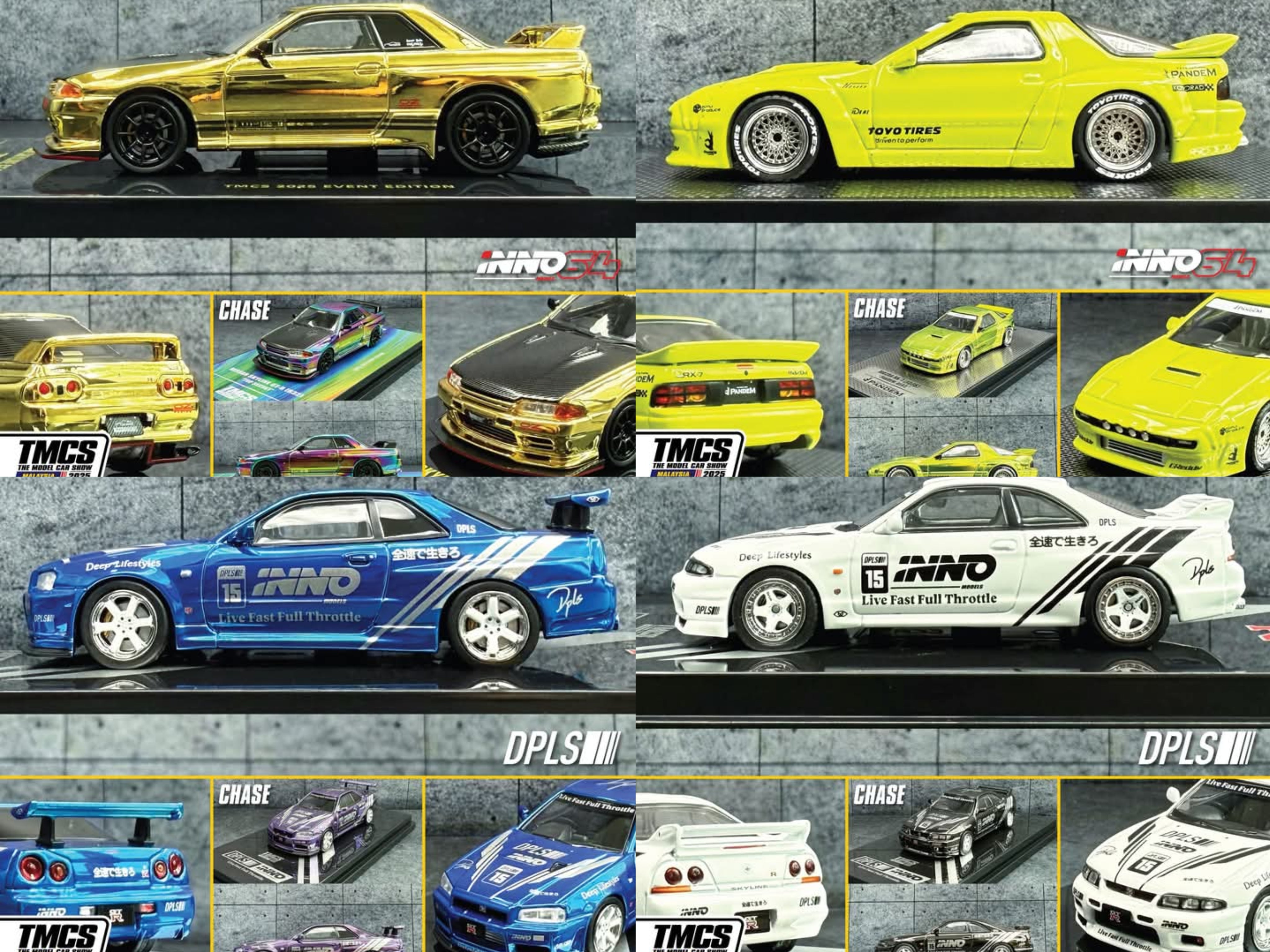 Inno Car Model R33 The Model Car Show 2025 Event Set of 4 Special Inno R32, R33, R34 & RX ...