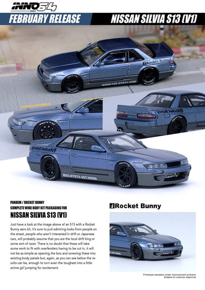 Inno64 Nissan Silvia S13 Pandem Rocket Bunny V1 2-Tones Blue/Grey Metallic