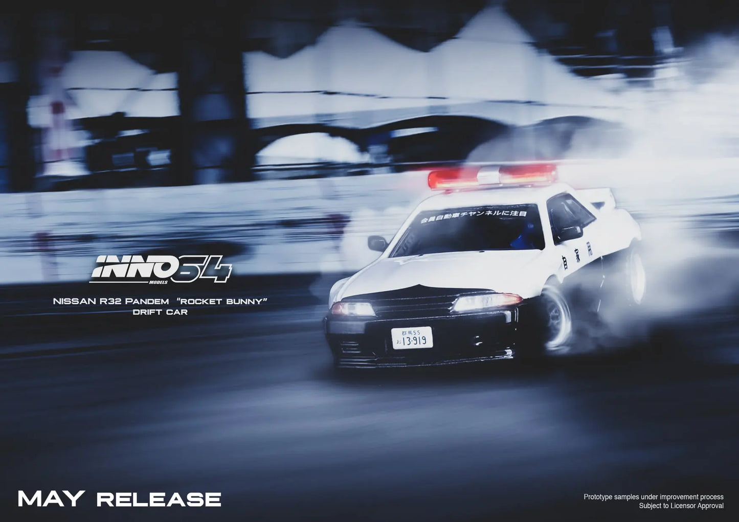 Inno64 Nissan Skyline GTR R32 "Pandem Rocket Bunny" Japan Police Livery Drift Car