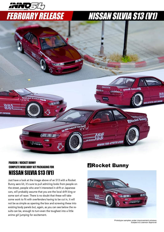 Inno64 Nissan Silvia S13 Pandem Rocket Bunny V1 Red Metallic