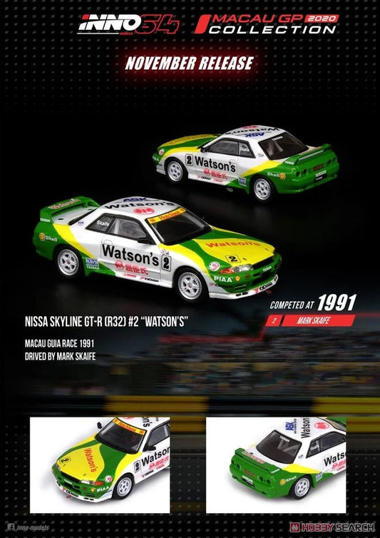 Inno64 Nissan Skyline GTR R32 #2 "Watson's" Macau Guia Race 1991 Mark Skaife